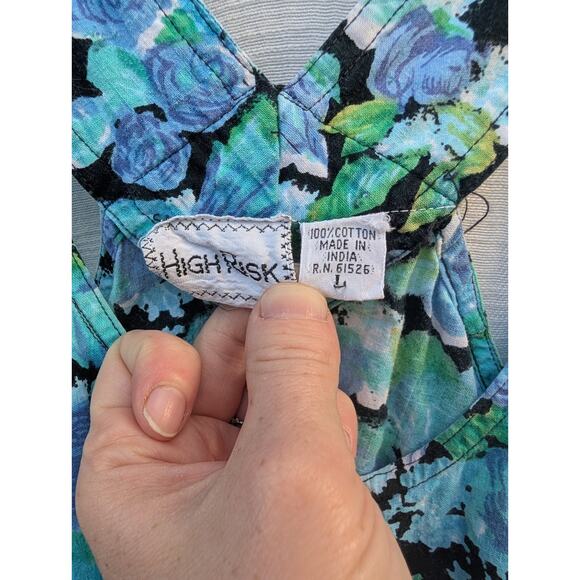 High Risk Womens Tank Dress L Drop Waist Floral Artsy Cottagecore Impressionist - Picture 6 of 7